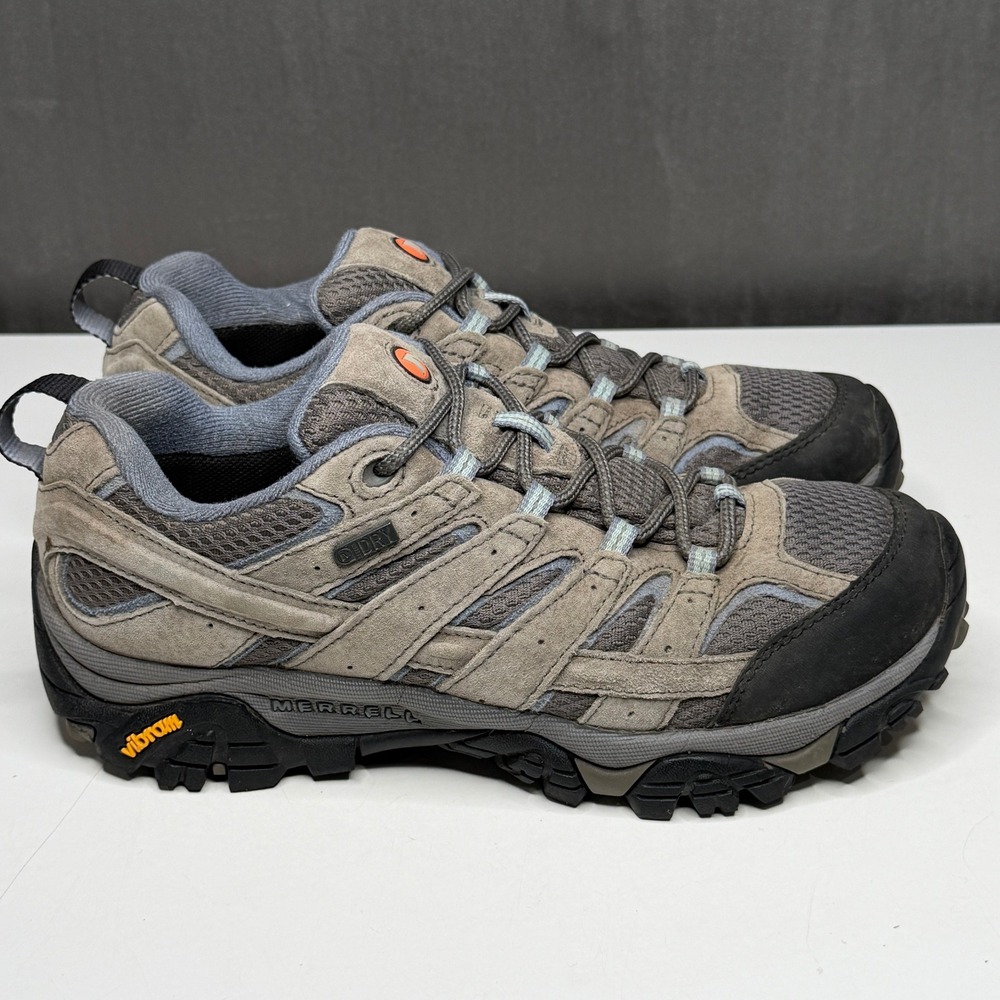 Merrell Moab 2 Waterproof Hiking Trail Shoes Womens Sz 8.5 Taupe Suede Vibram